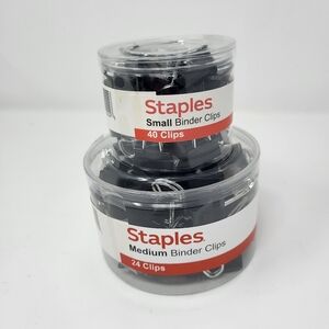 Staples‎ 24 Medium Black And 40 Small Binder Clips Office School Desk Supplies